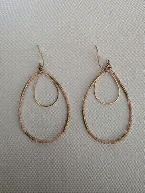 Gold & Blush Beaded Double Teardrop Earrings